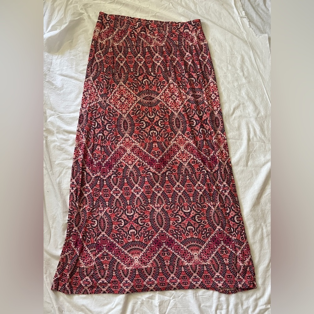 Boho red, blue and cream maxinskirt